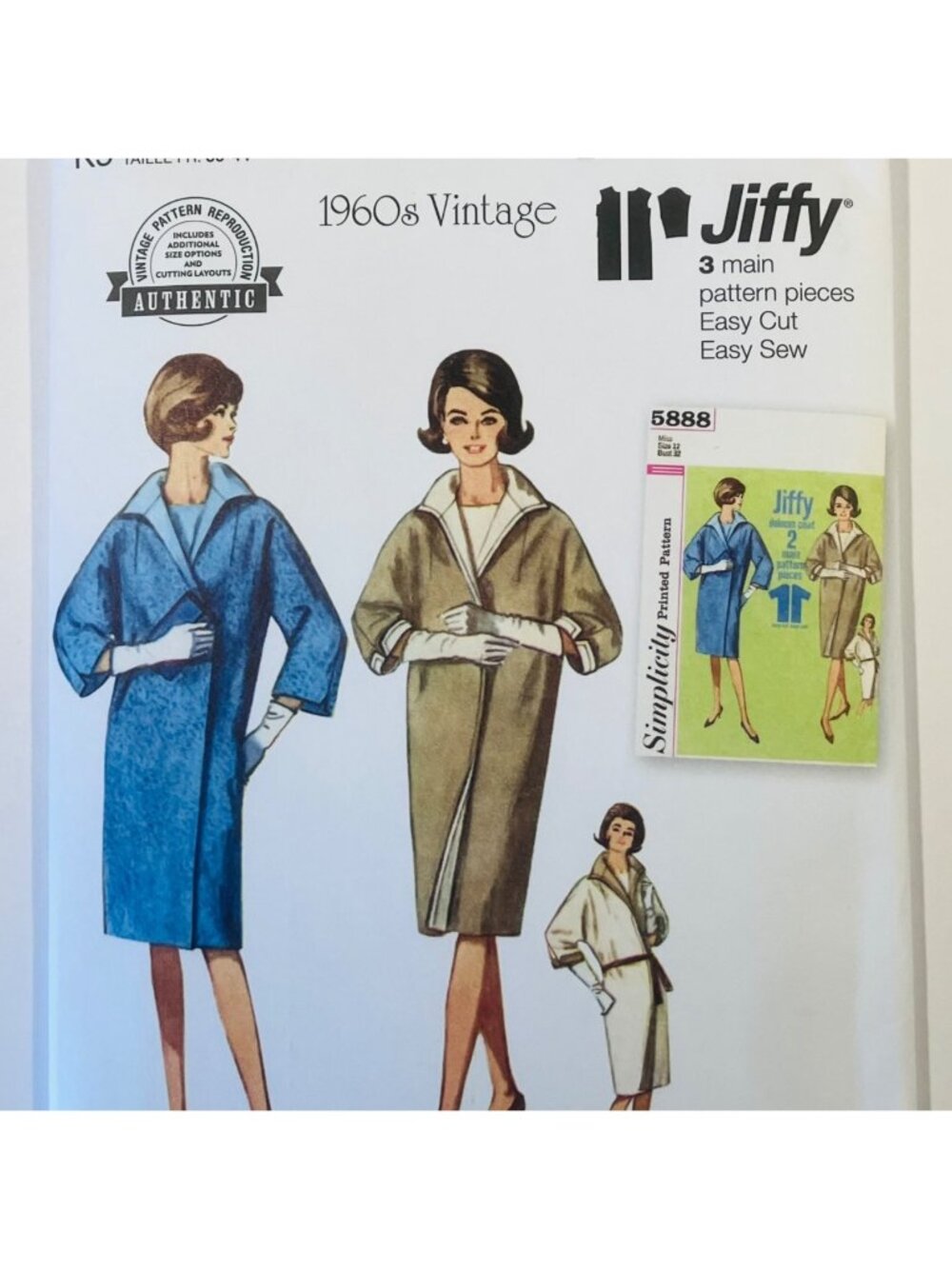Simplicity S9883 Vintage 1960s Reversible Clutch Coat Reprint Sewing Pattern FF